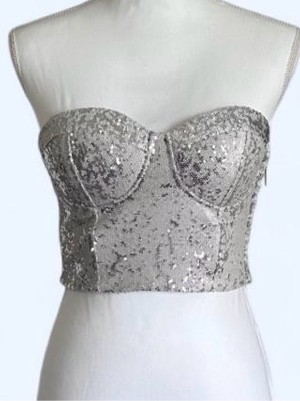 Charlotte Russe Y2K Silver Sequin Corset Bustier Crop Top S